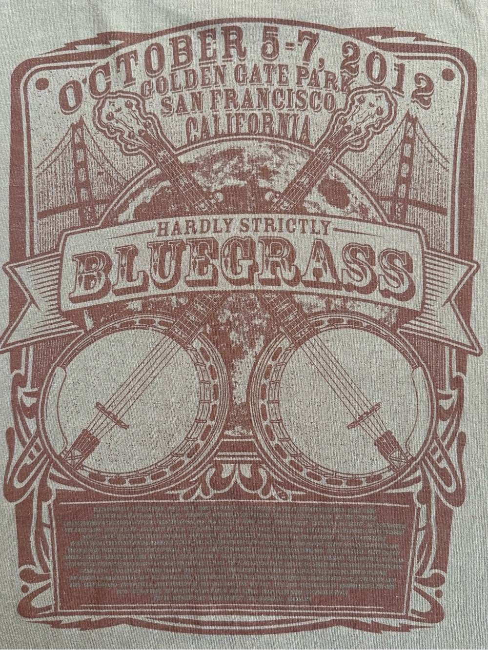 Hardly Strictly Bluegrass 2012 Music Festival S/S Graphic Tee ~ Size Medium - Picture 10 of 11